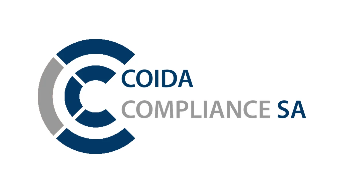 COIDA Compliance SA logo designed by JWD: a layered navy and grey C mark beside the wordmark