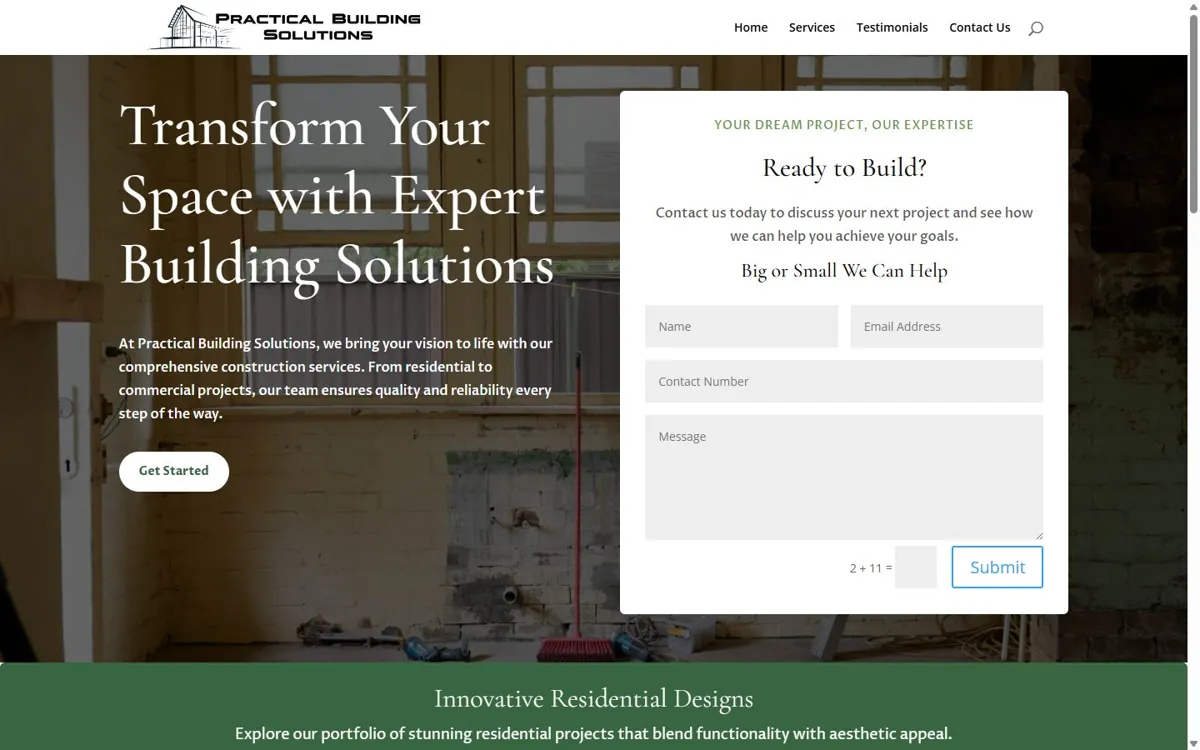 Practical Building website designed by JWD