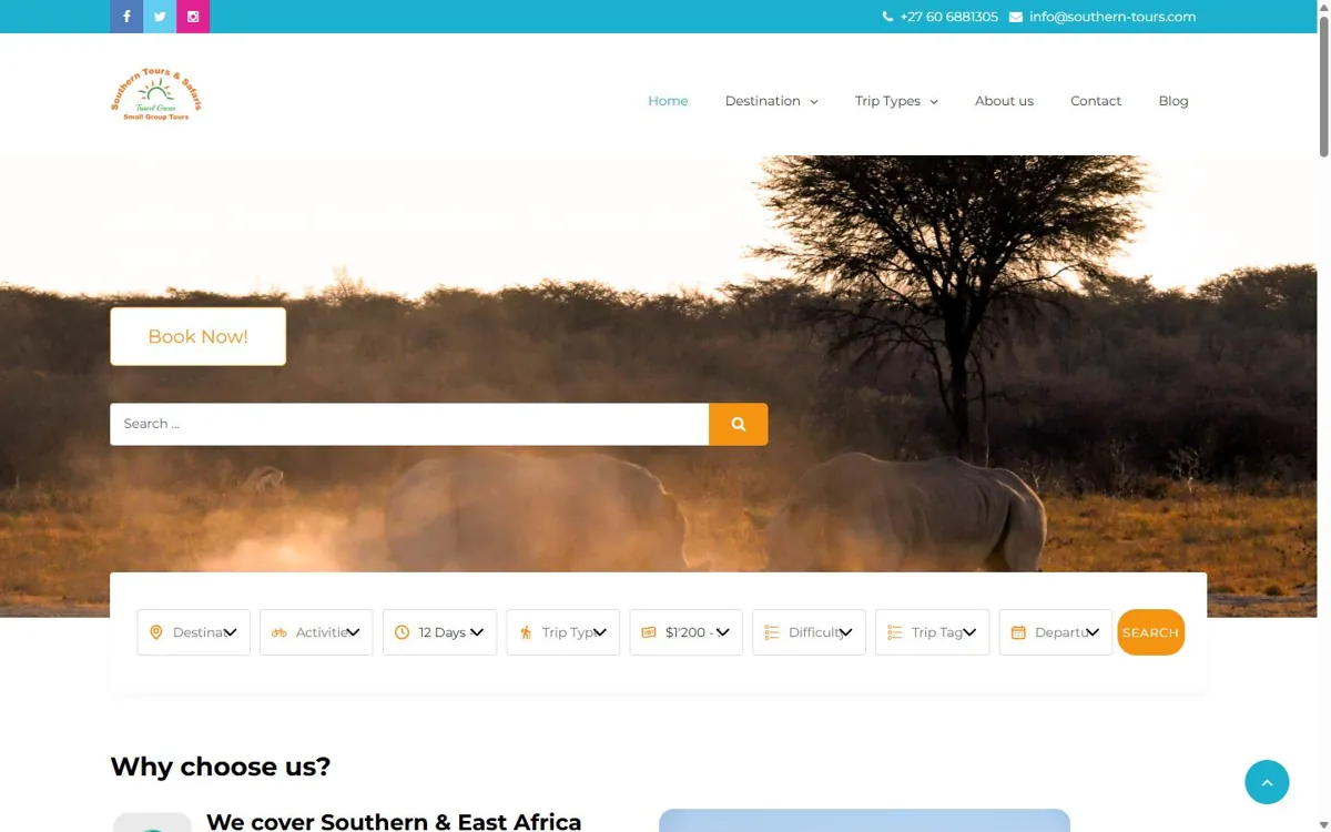 Southern Tours website designed by JWD